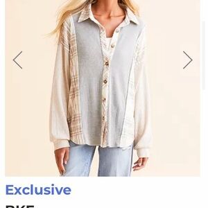 BKE Gray and Cream Button Down Shirt